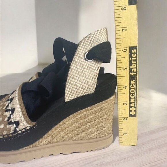 UGG Abbot Ankle Wrap Espadrille Platform Wedge Sandals Black Size 9 - Picture 7 of 10